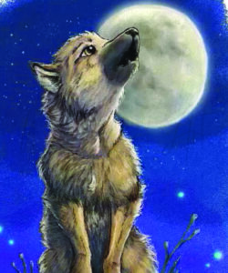 A digital illustration of Little wolf howling at the moon