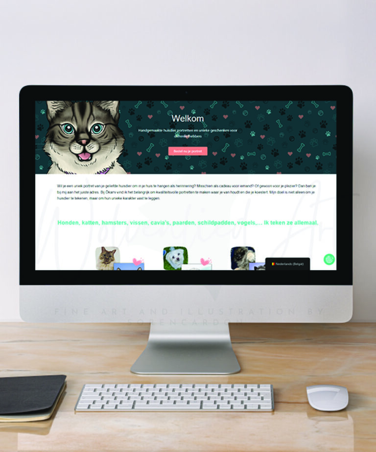 A picture of a computer with a website that sells pet portraits.